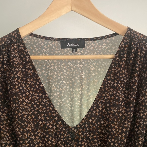 AAKAA brown and black floral chiffon boho dress, size medium - Picture 3 of 14